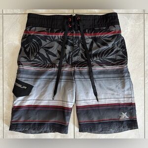 ZeroXposur Swim Trunks - Palm Leaf / Striped / Black / Grey / Red, Small